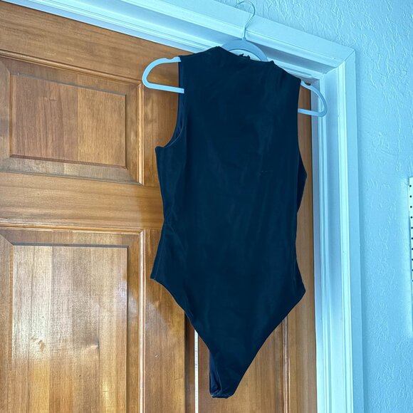 Naked Wardrobe Liquid Suede High-Neck Black Bodysuit - Picture 7 of 10